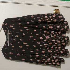 Charlie B. women's XL bell sleeve black with pink floral blouse